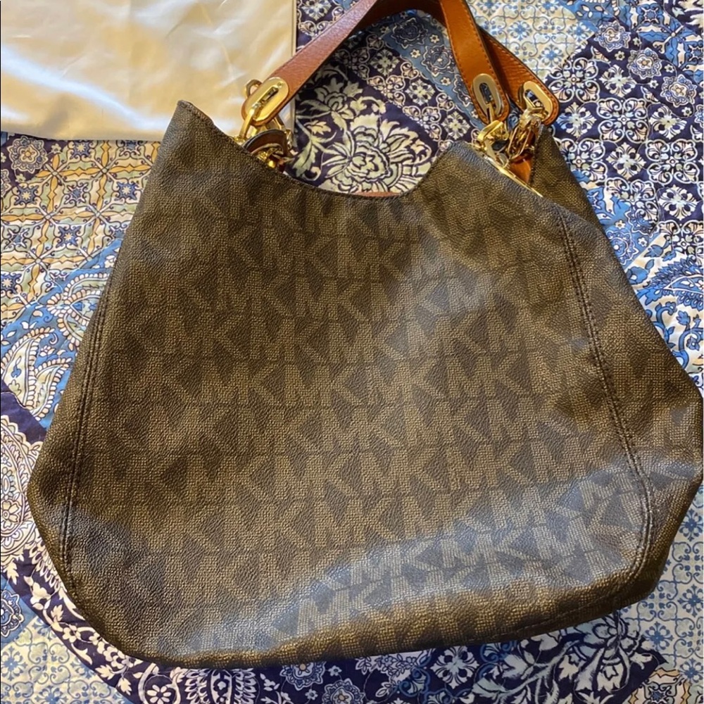 MK bag, brown, gold accents medium size